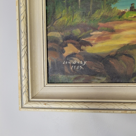 Lou Daly Painting 1957 Distressed Vintage Art Landcape - Picture 2 of 9